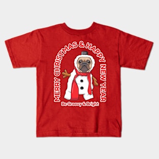 Bulldog dog in snowman costume Kids T-Shirt